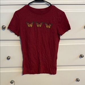 Red T-Shirt with Butterfly Design